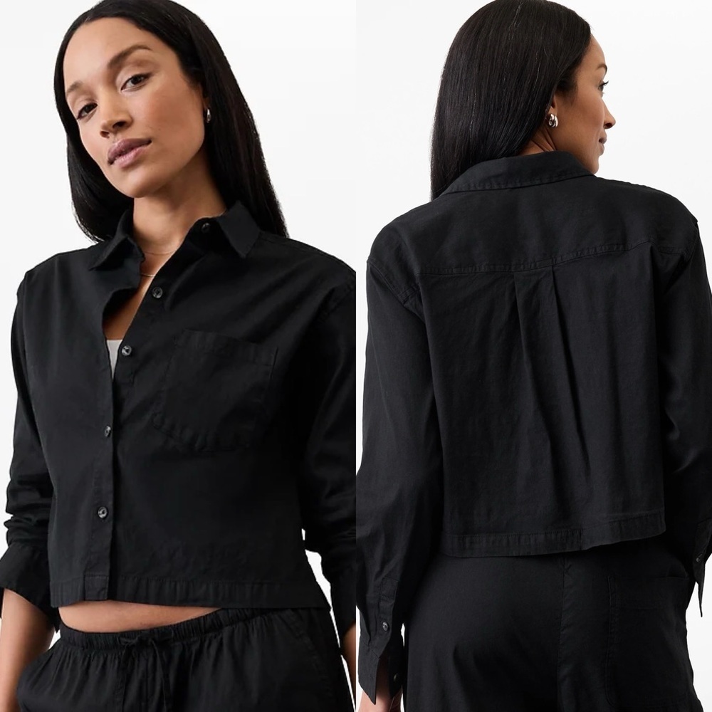 $119 NWT Athleta Size Small Black Paradise Top Oversize Linen Shirt Button Down